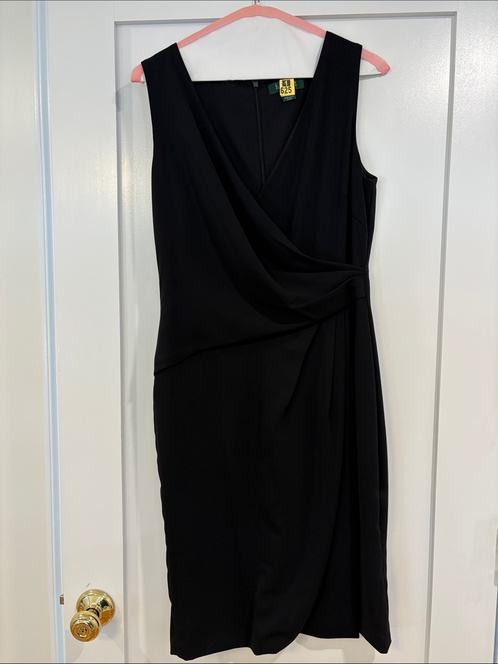 Lauren Ralph Lauren Black Sleeveless Faux-Wrap Midi Dress with Side Drape